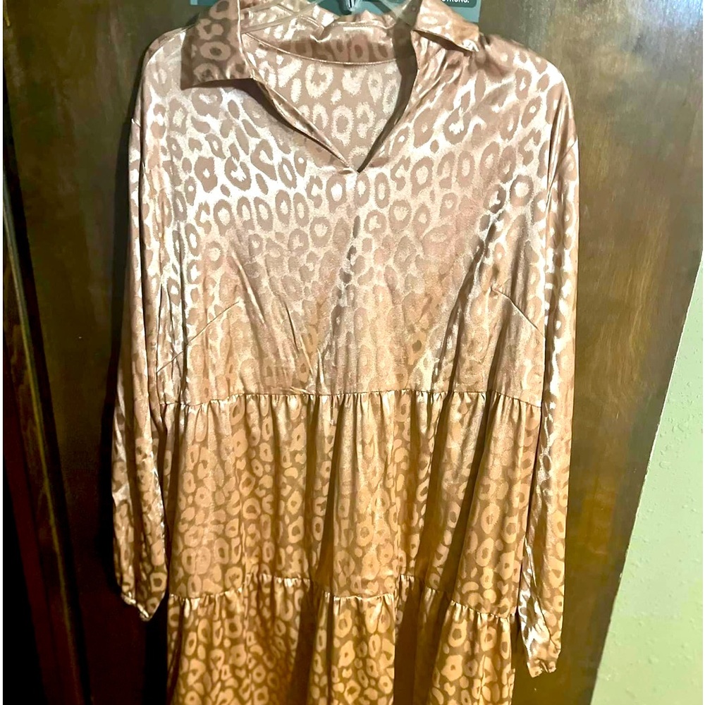 Satin cheetah print baby doll style dress